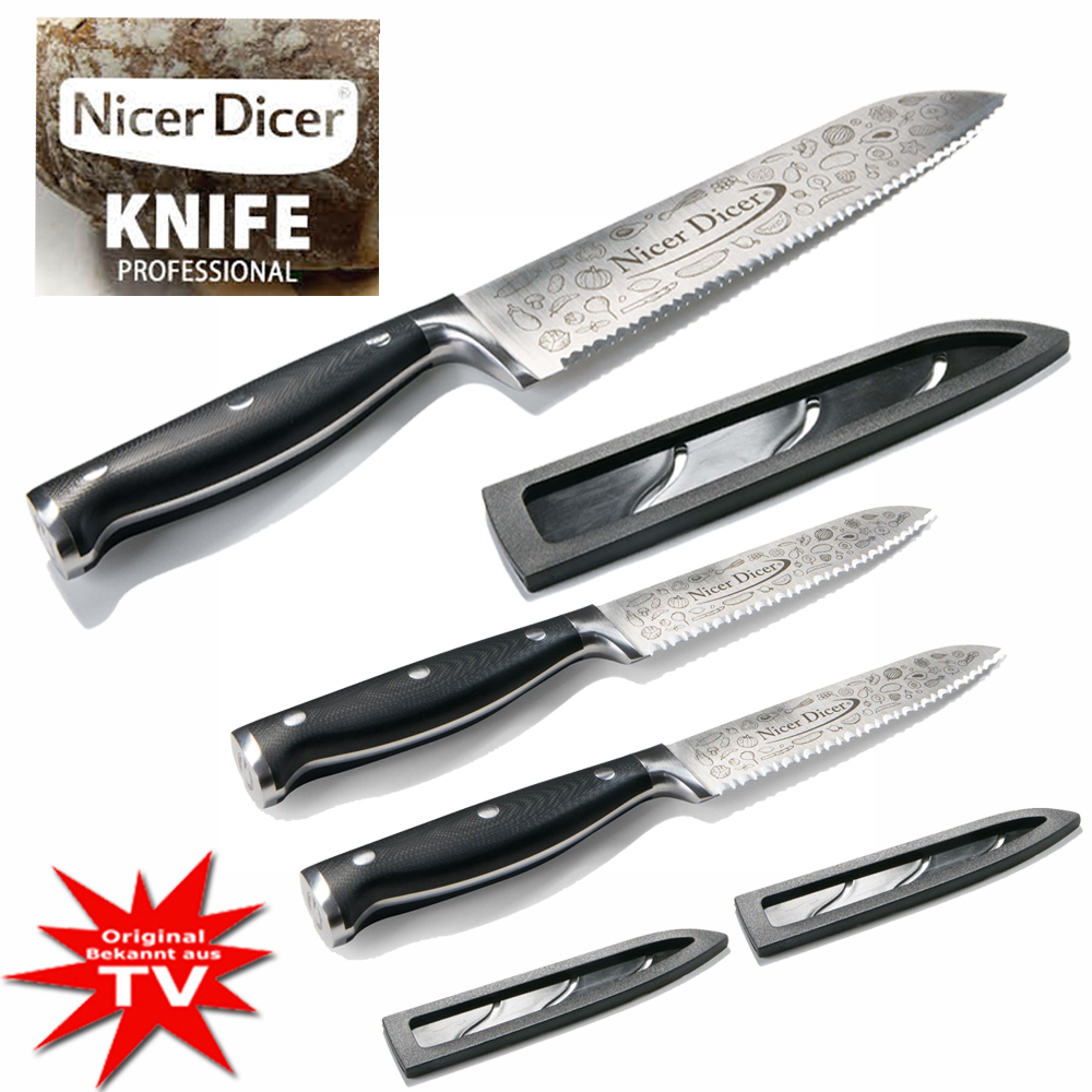 Genius Nicer Dicer Knife Professional Chef's Knife 20 cm - Extra Sharp  Professional Knife Made of Stainless Steel with Serrated Edge and  Protective